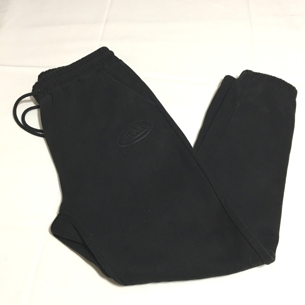 Von Dutch Sweatpants Large Black Logo Drawstring Joggers